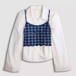 Sugar Moon Juniors 2pc Plaid Button-Front Shirt & Sweater Cami Set Size Large